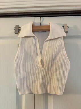 Aritzia V-Neck Collared Tank (White)